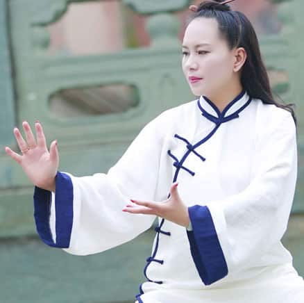 Feminine Traditional Tai Chi Suit White with Navy Outerseam - Internal ...
