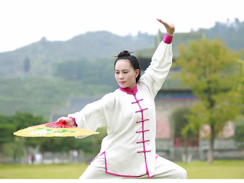 Handmade Traditional Wudang Tai Chi Uniform - White with Pink Outlines ...