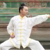 Handmade Traditional Wudang Tai Chi Uniform - White with Yellow Outlines - Image 2