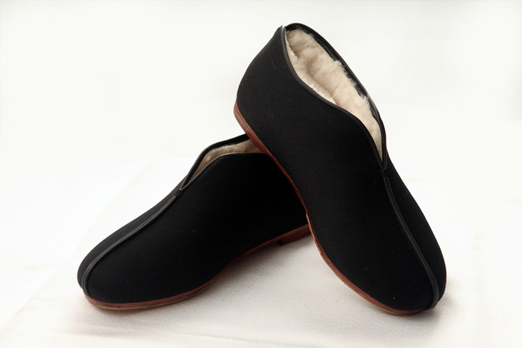 Handmade 100% Sheep Wool Padding Leather Sole Black Tai Chi Shoes [All ...