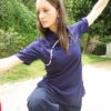 Feminine Short Sleeved Wudang Tai Chi Shirt Dark Purple with Outlines - Image 5