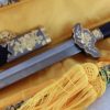 Female Silver Gold Peony Carvings Tai Chi Jian | Carbon Steel