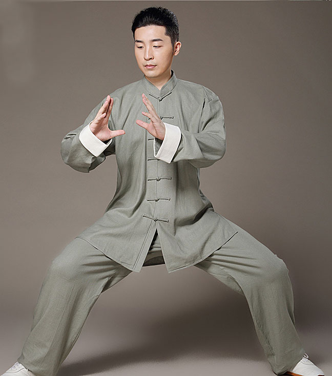 Traditional Wudang Tai Chi Uniform with White Wide Cuffs - Grey ...