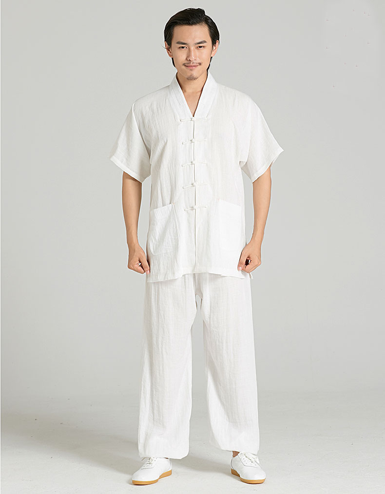 V-Neck Short Sleeved Summer Wudang Tai Chi Uniform White - Internal ...