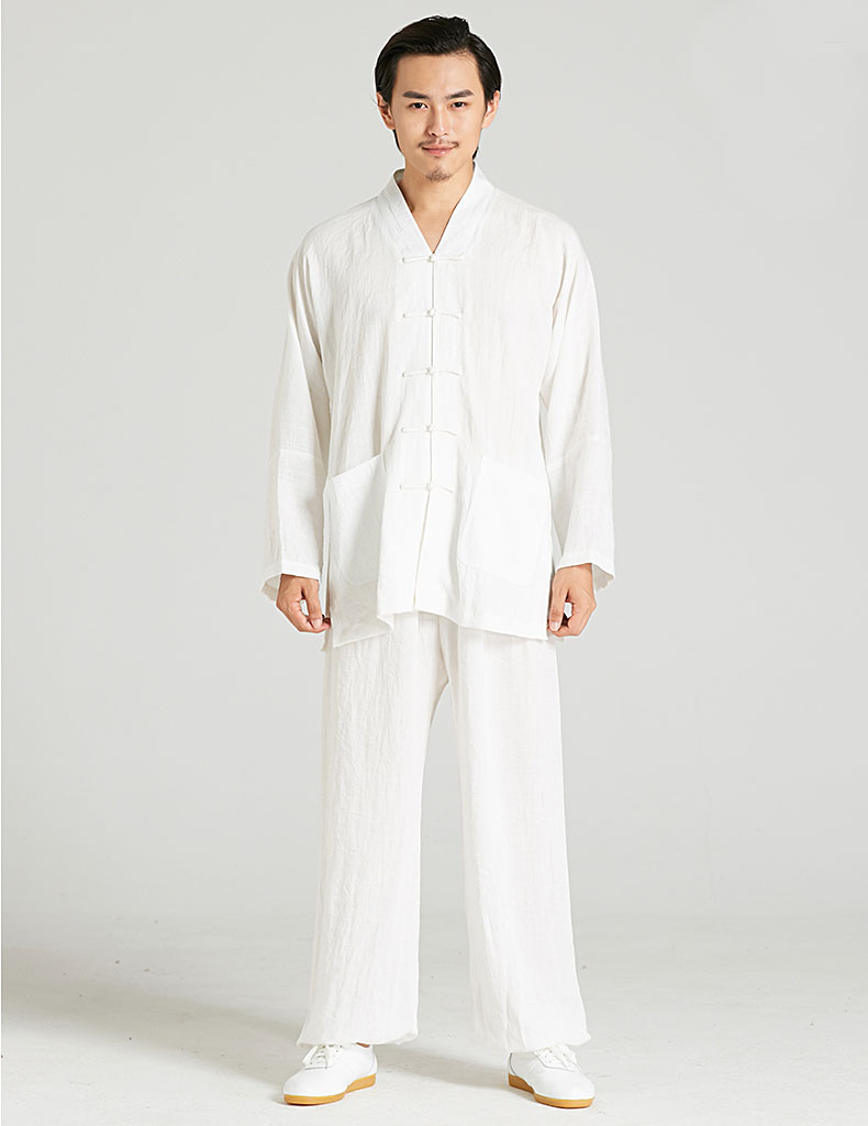 V-Neck Wudang Tai Chi Uniform White - Internal Wudang Store