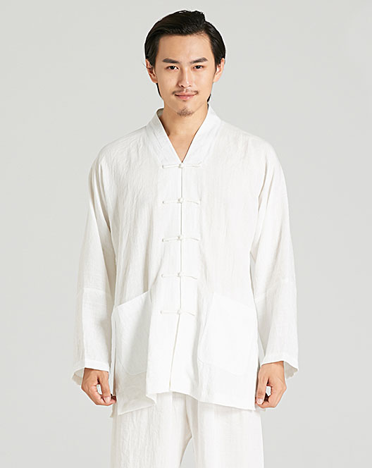 V-Neck Wudang Tai Chi Shirt White - Internal Wudang Store