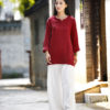 Feminine Diagonal Tai Chi Shirt with Round Collar Maroon - Image 3