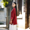 Feminine Diagonal Tai Chi Shirt with Round Collar Maroon - Image 2