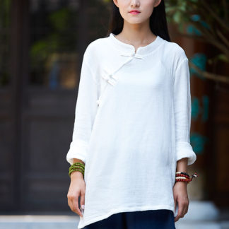 Feminine Diagonal Tai Chi Shirt with Round Collar White - Internal ...