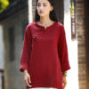 Feminine Diagonal Tai Chi Shirt with Round Collar Maroon