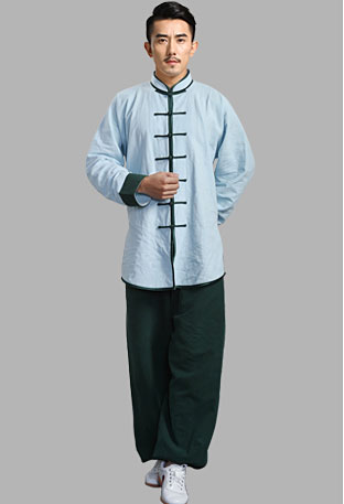 Wudang Tai Chi Uniform Open Sleeves Light Blue with Green Trim ...