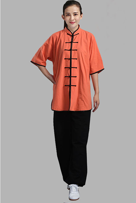 Wudang Tai Chi Uniform 3/4 Sleeves Orange with Black Trim - Internal ...