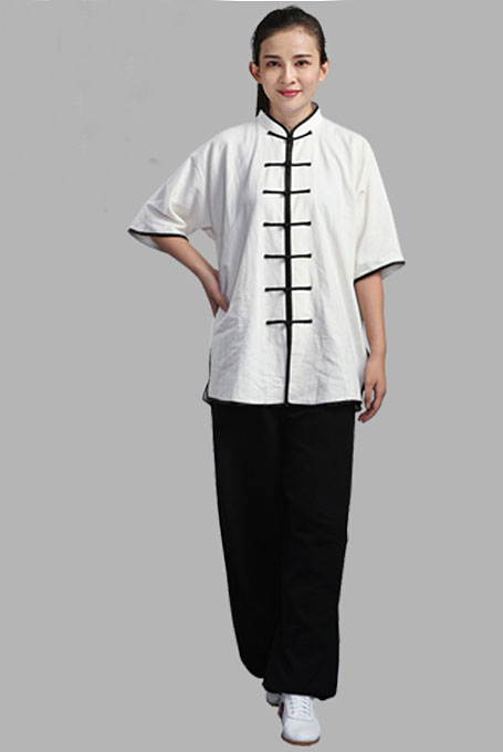 Wudang Tai Chi Uniform 3/4 Sleeves White with Black Trim - Internal ...