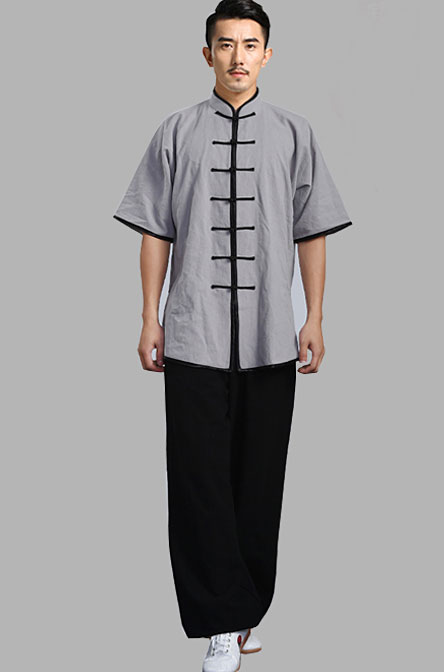 Wudang Tai Chi Uniform 3/4 Sleeves Grey with Black Trim - Internal ...