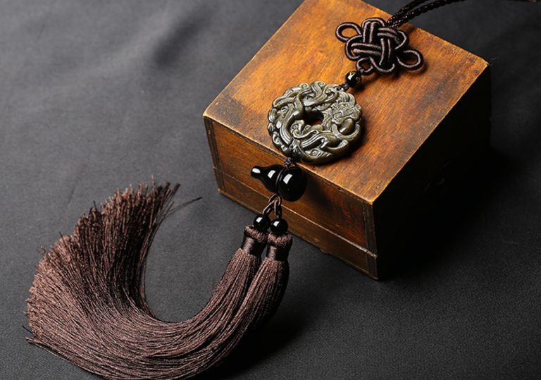 Handmade Chinese Sword Tassel with Carved Stone | Brown - Internal ...