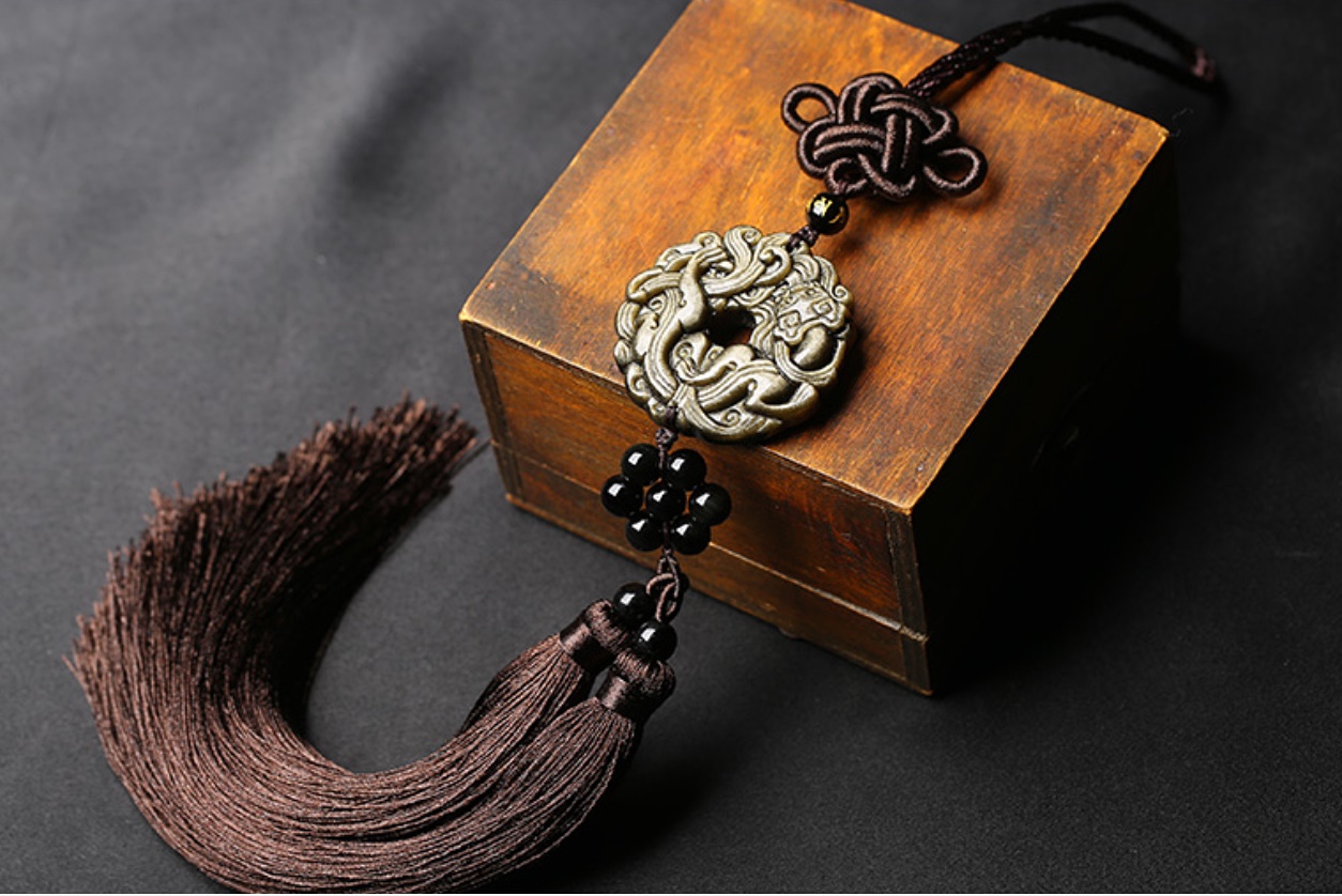 Handmade Chinese Sword Tassel with Carved Stone | Brown - Internal ...