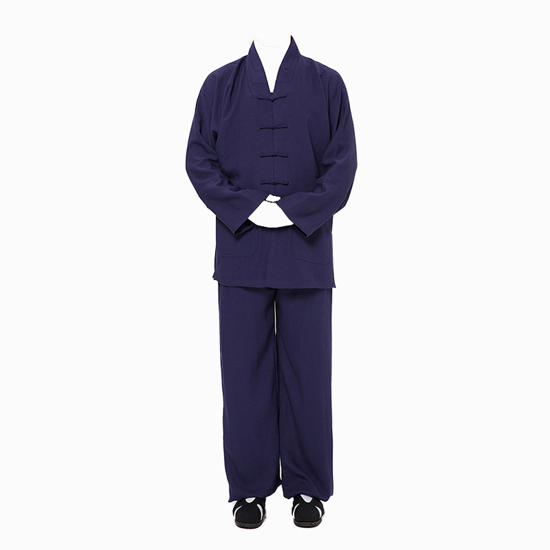 Handmade V-Collar Wudang Tai Chi Uniform - Navy Blue